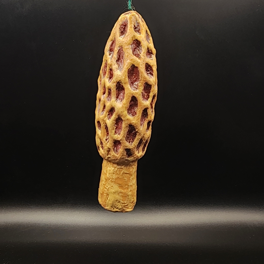Hand Crafted Morel Mushroom Paper Mache Ornament - Brown and Tan